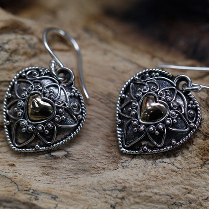 Mandala Hearts Earrings in Silver and Gold | #product_category# - OneRoofGifts
