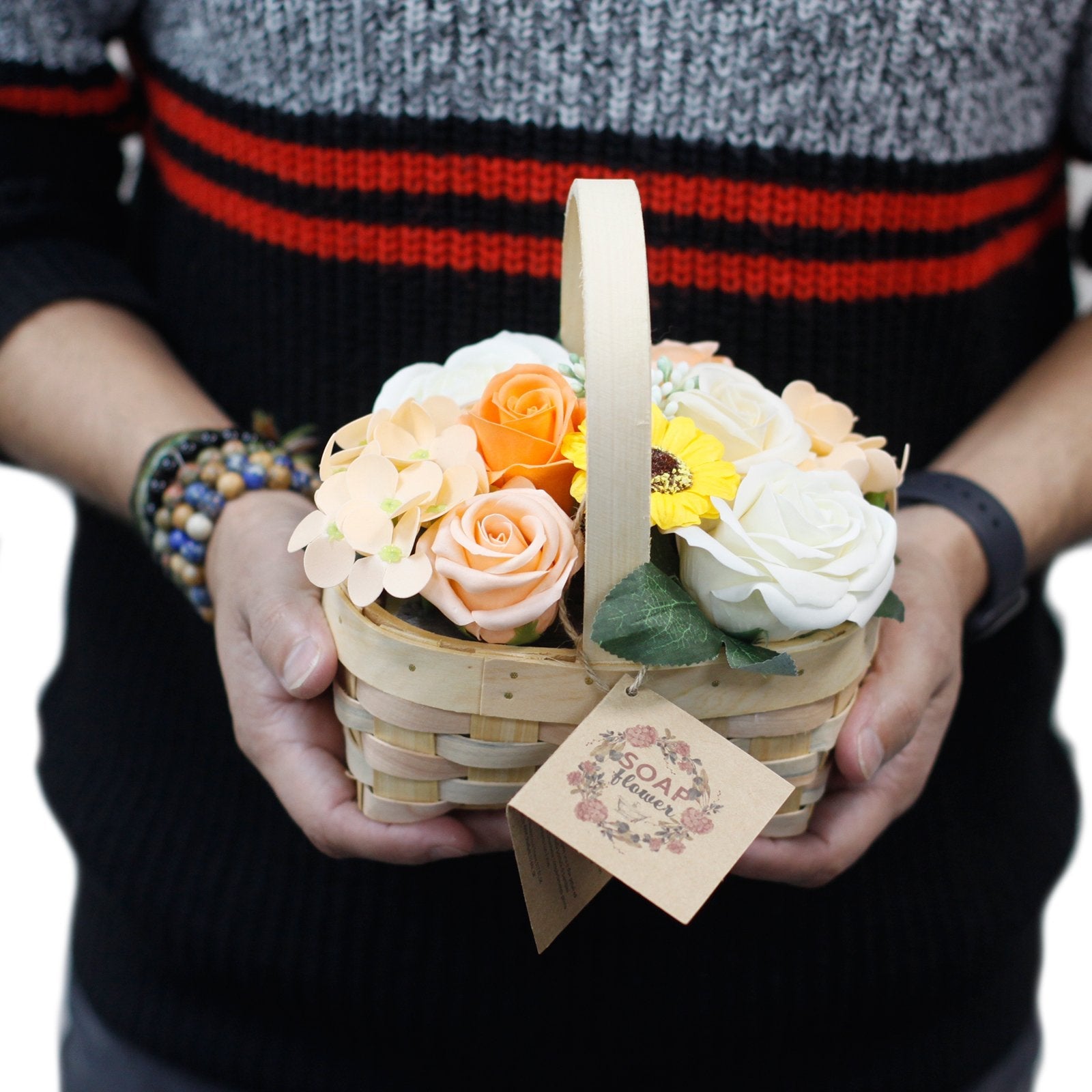 Medium Floral Bouquet with Orange Flowers in Wicker Basket | #product_category# - OneRoofGifts