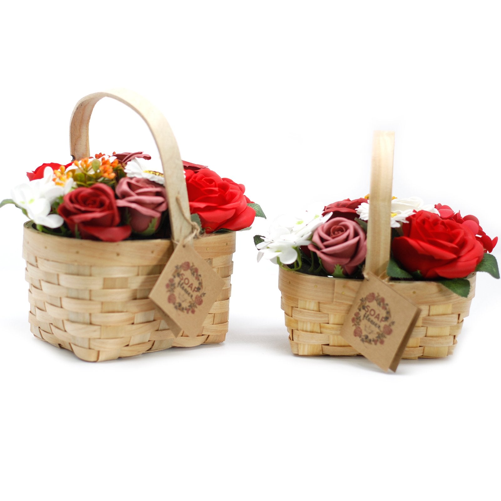 Medium Red Flower Bouquet, Wicker Basket | #product_category# - OneRoofGifts