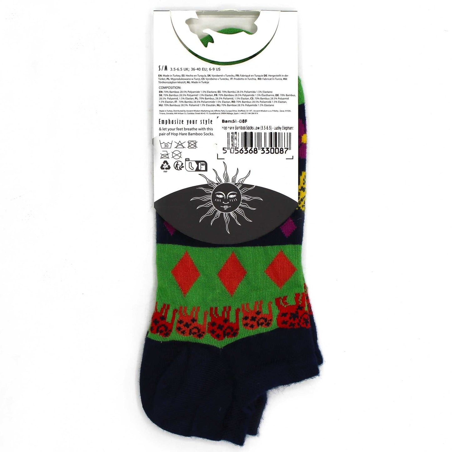 M/L Size 7.5 - 11.5 Hop Hare Bamboo Low Socks - Lucky Elephant Design | #product_category# - OneRoofGifts