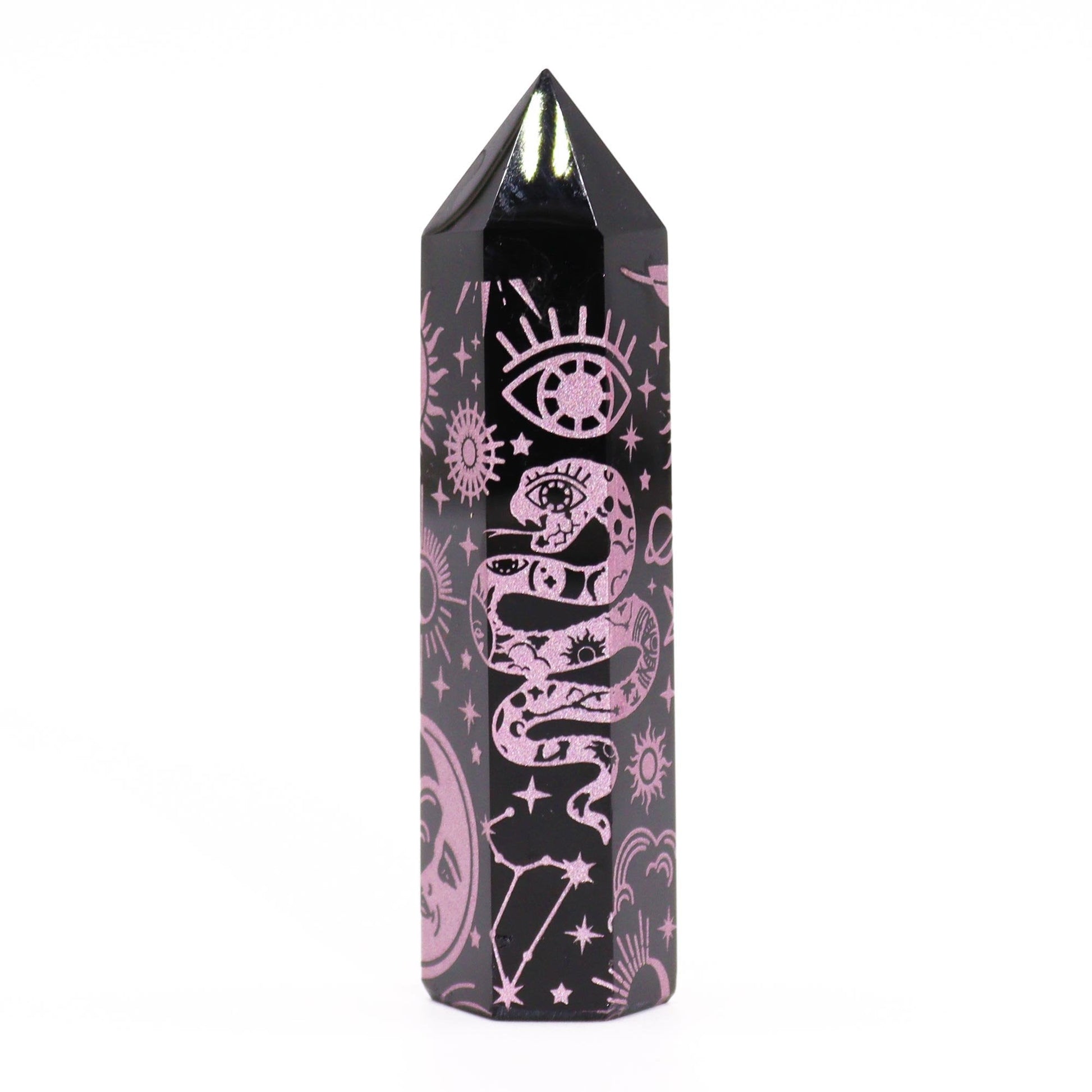 Mystic Rose Pink Black Obsidian Obelisk | #product_category# - OneRoofGifts