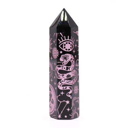 Mystic Rose Pink Black Obsidian Obelisk | #product_category# - OneRoofGifts