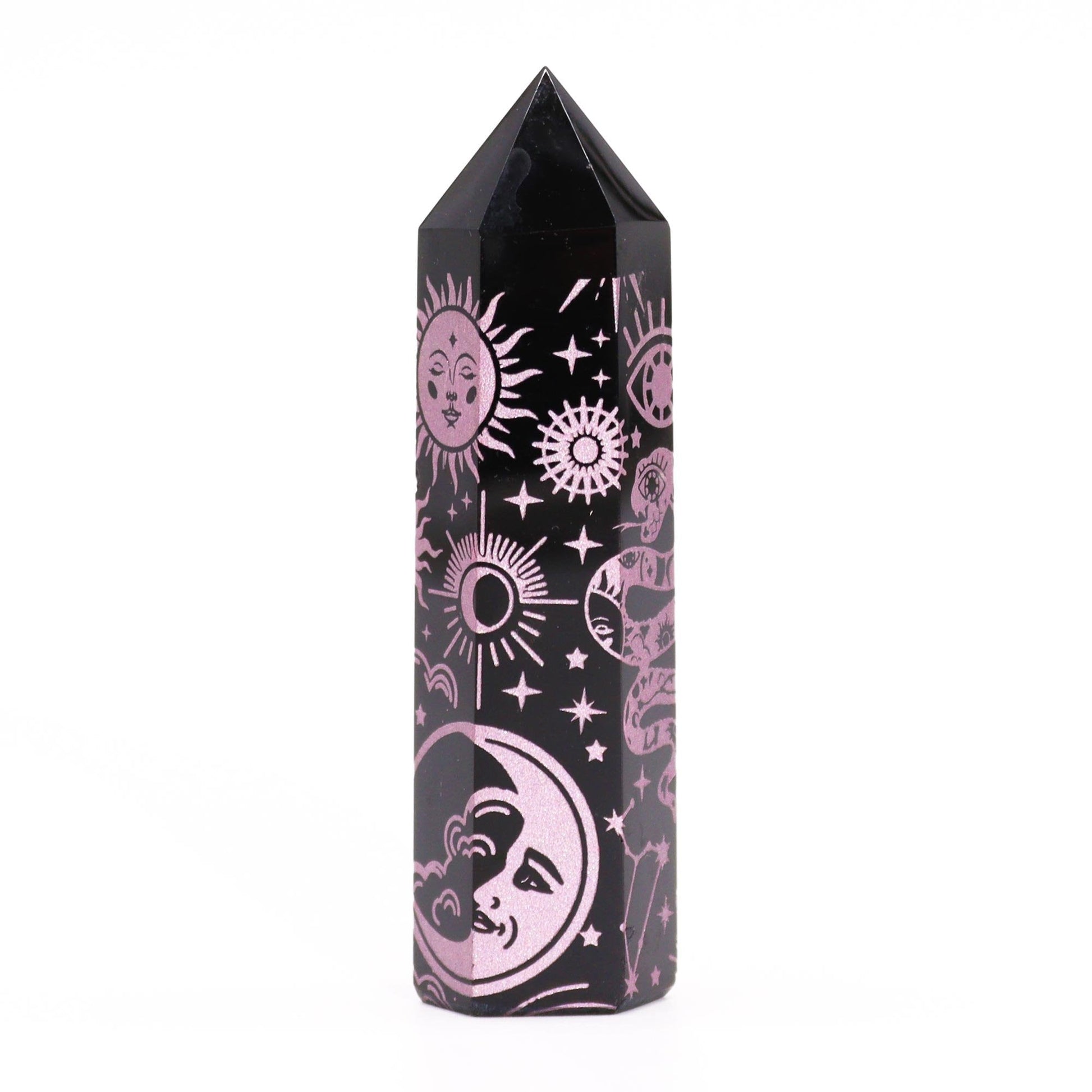 Mystic Rose Pink Black Obsidian Obelisk | #product_category# - OneRoofGifts