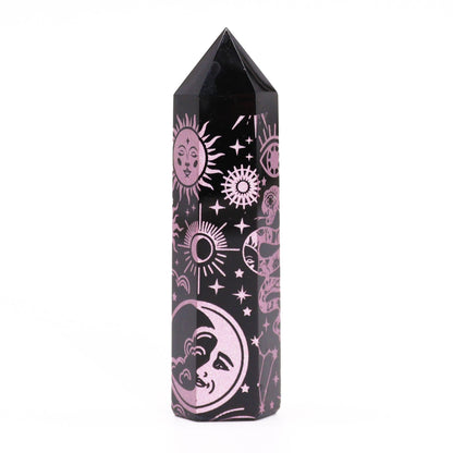 Mystic Rose Pink Black Obsidian Obelisk | #product_category# - OneRoofGifts