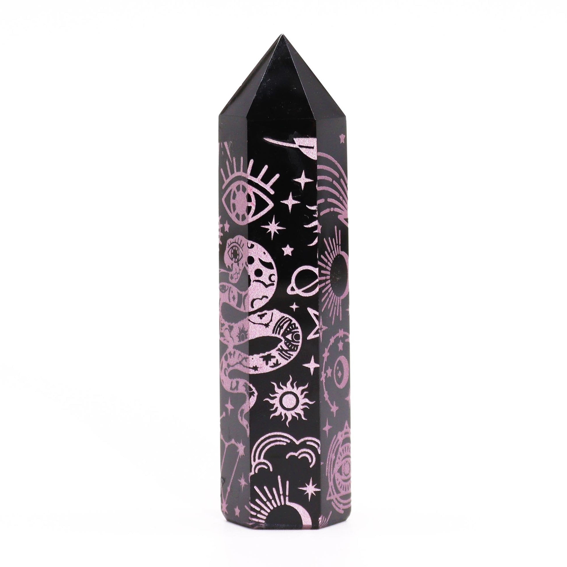 Mystic Rose Pink Black Obsidian Obelisk | #product_category# - OneRoofGifts