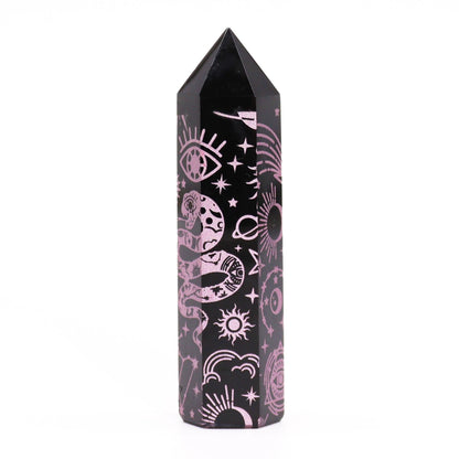 Mystic Rose Pink Black Obsidian Obelisk | #product_category# - OneRoofGifts