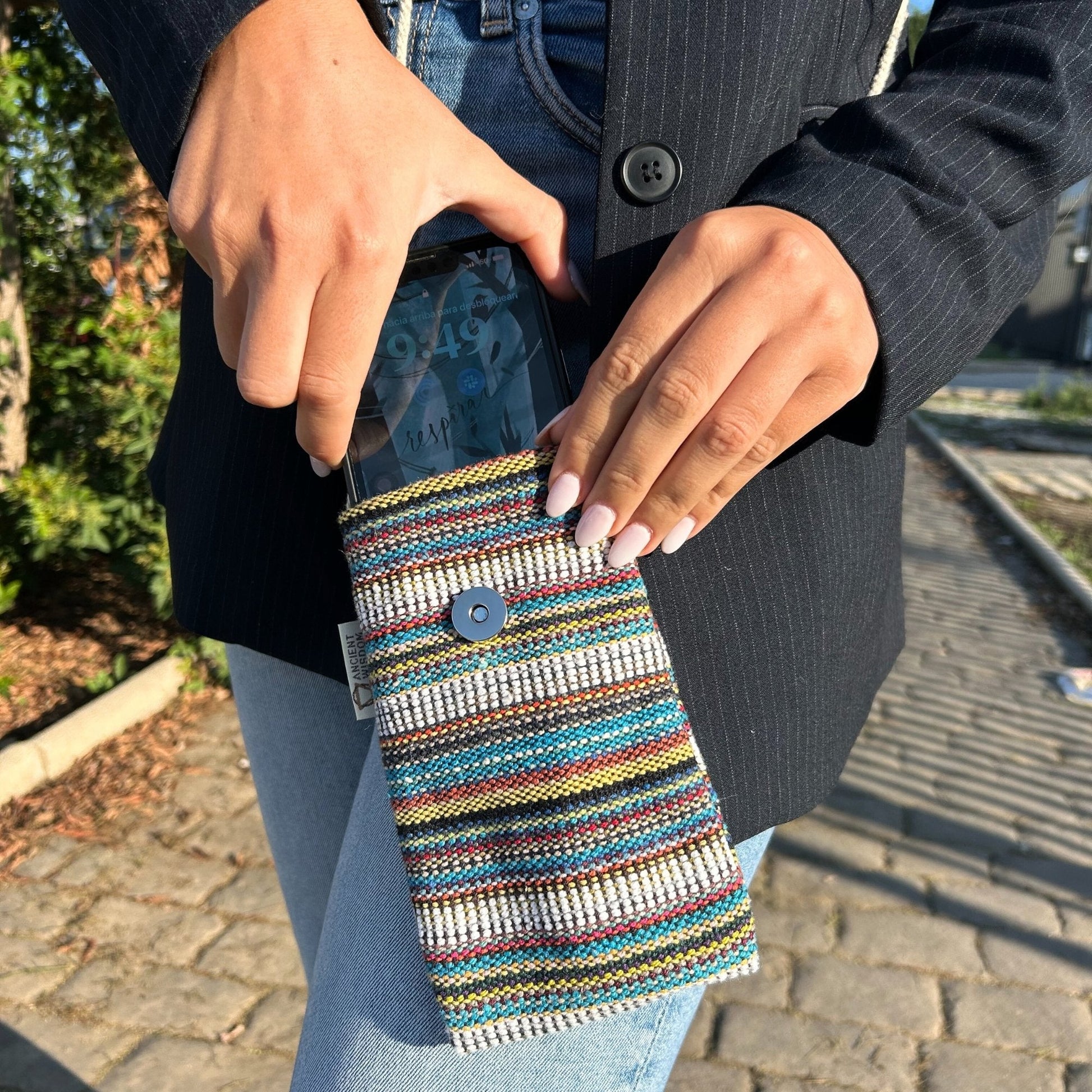 Owl Decor Stripes Multi White Phone Holder Bag | #product_category# - OneRoofGifts