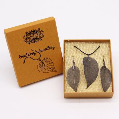 Pewter Necklace and Earring Set - Bravery Leaf Design | #product_category# - OneRoofGifts