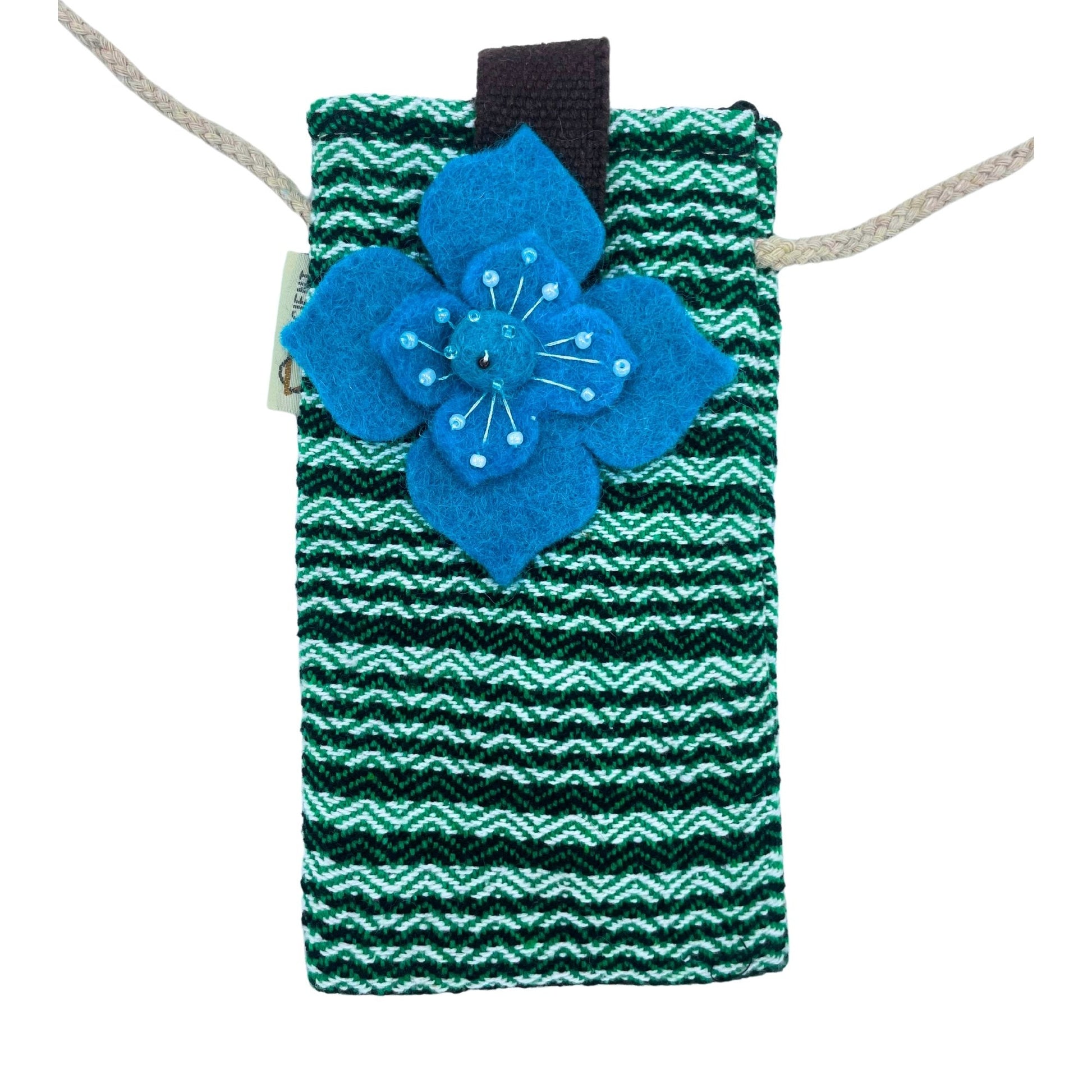 Phone Holder Bag, Green Striped with Flower Decor | #product_category# - OneRoofGifts