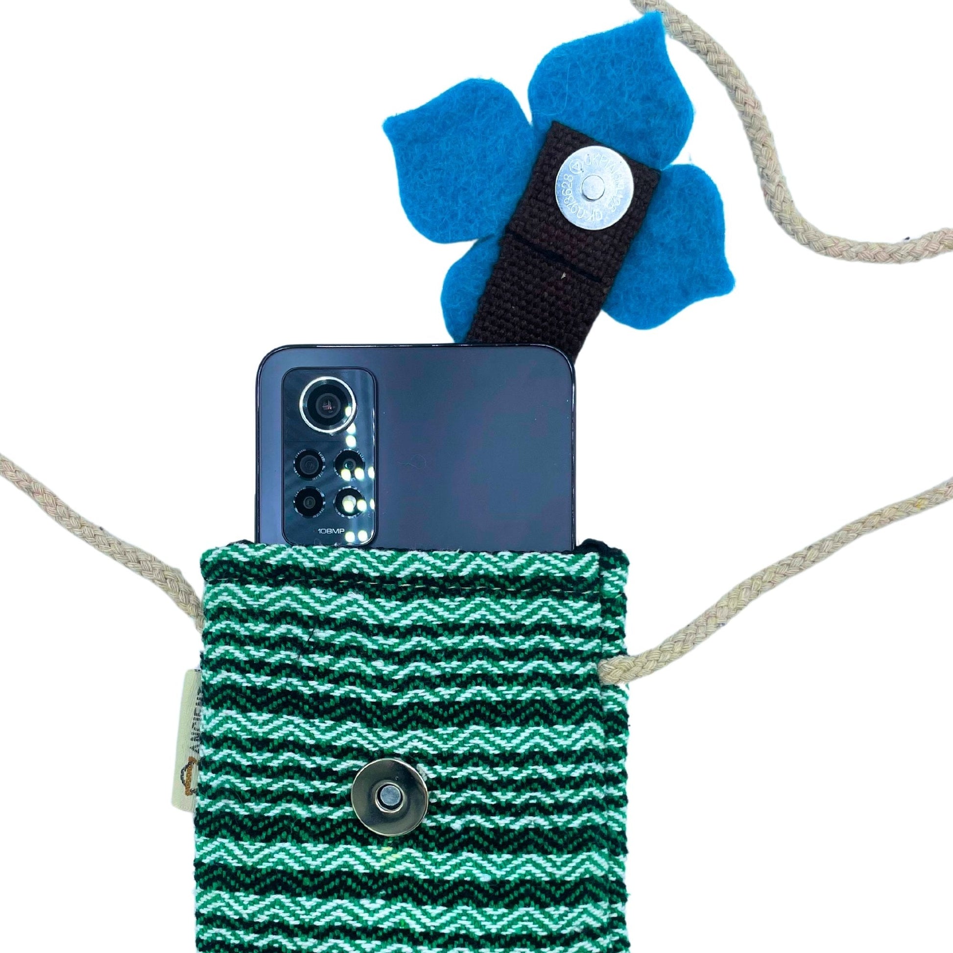 Phone Holder Bag, Green Striped with Flower Decor | #product_category# - OneRoofGifts