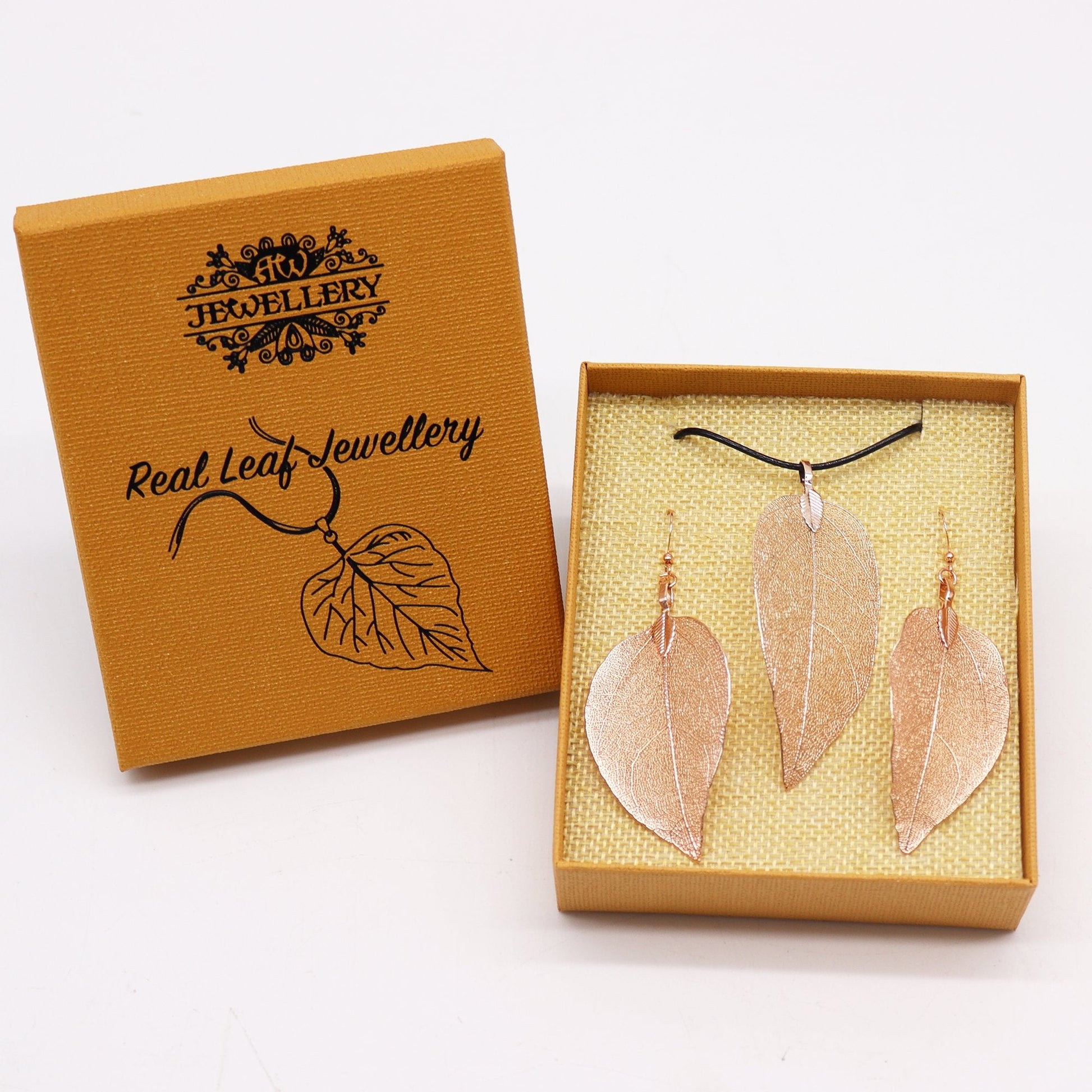 Pink Gold Bravery Leaf Necklace and Earring Set | #product_category# - OneRoofGifts