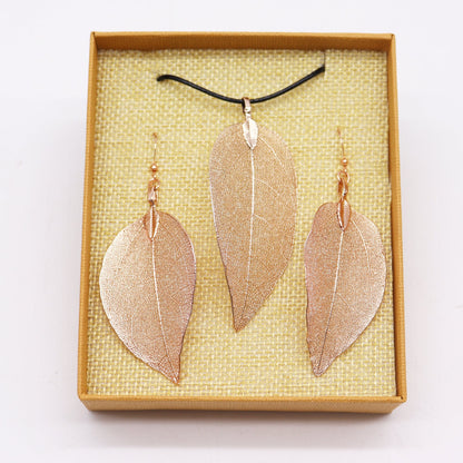 Pink Gold Bravery Leaf Necklace and Earring Set | #product_category# - OneRoofGifts