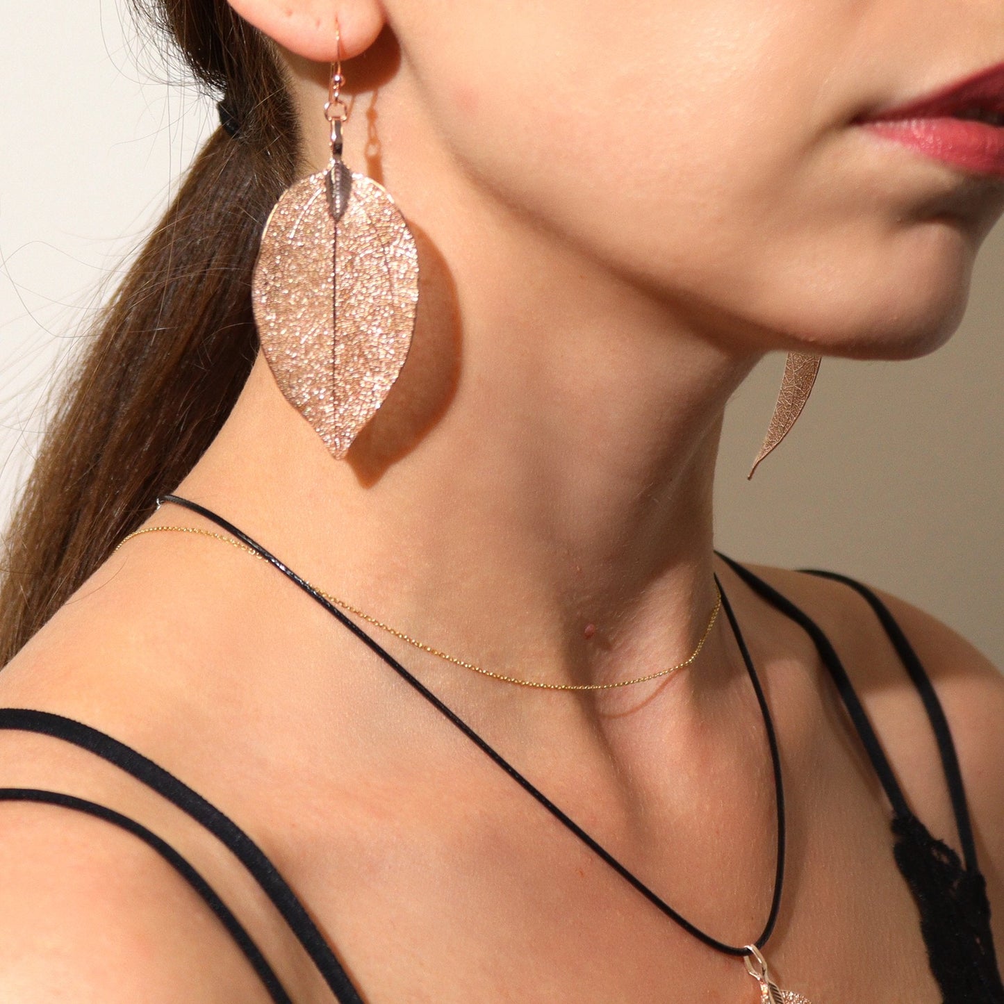 Pink Gold Bravery Leaf Necklace and Earring Set | #product_category# - OneRoofGifts
