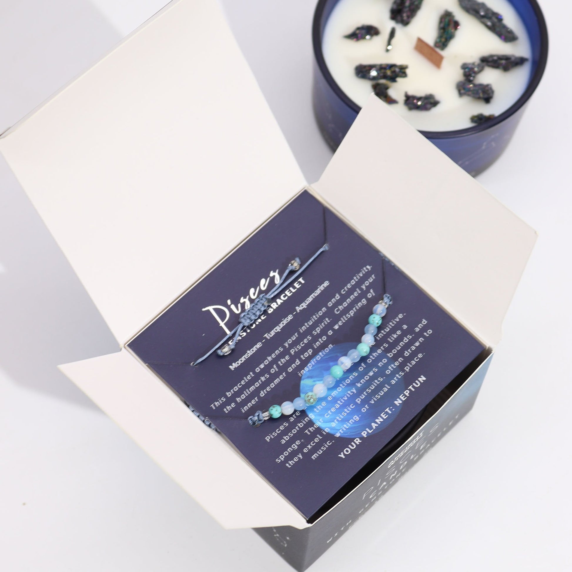 Pisces Zodiac Crystal Candle with Gemstone Bracelet | #product_category# - OneRoofGifts