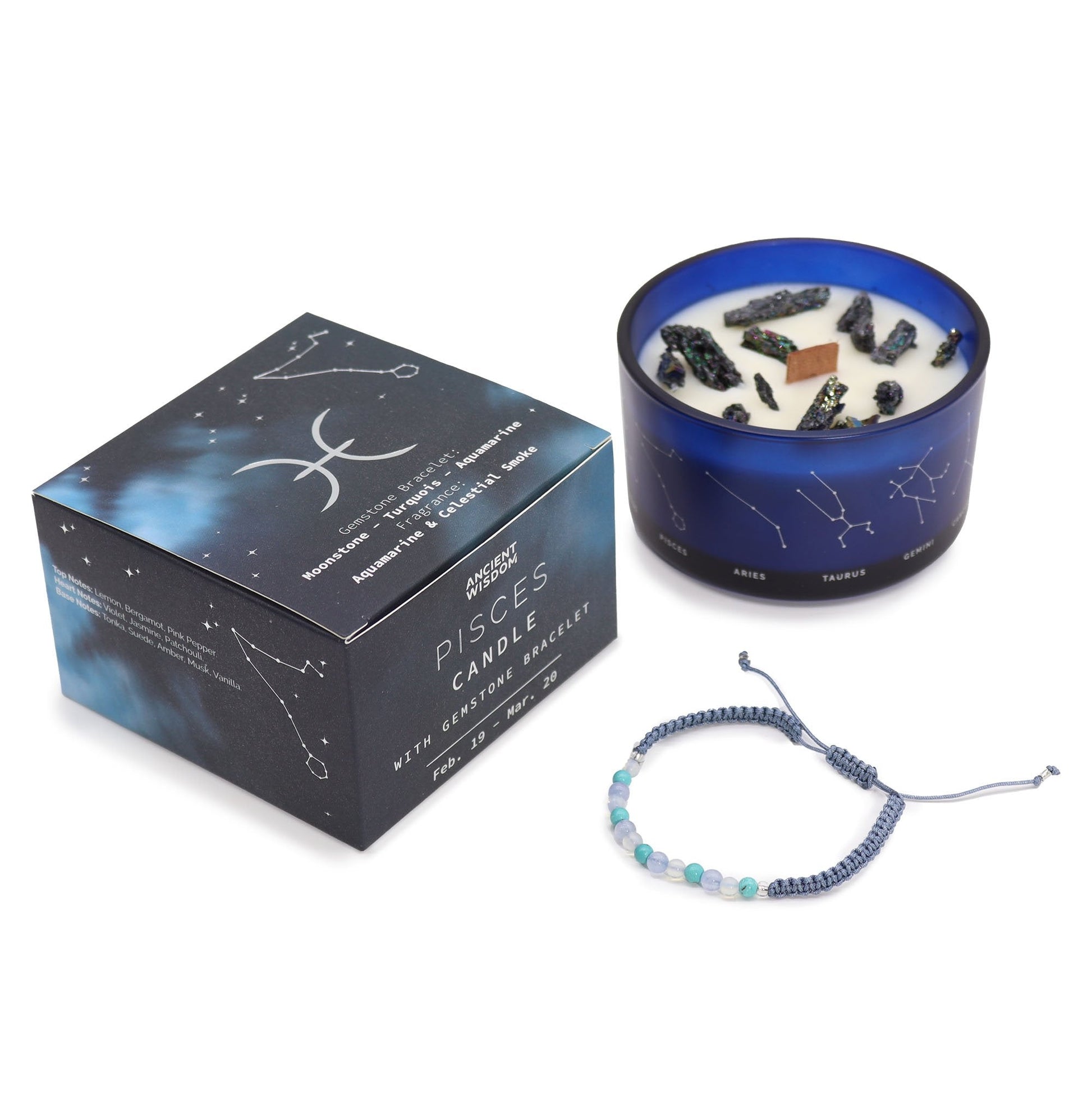 Pisces Zodiac Crystal Candle with Gemstone Bracelet | #product_category# - OneRoofGifts
