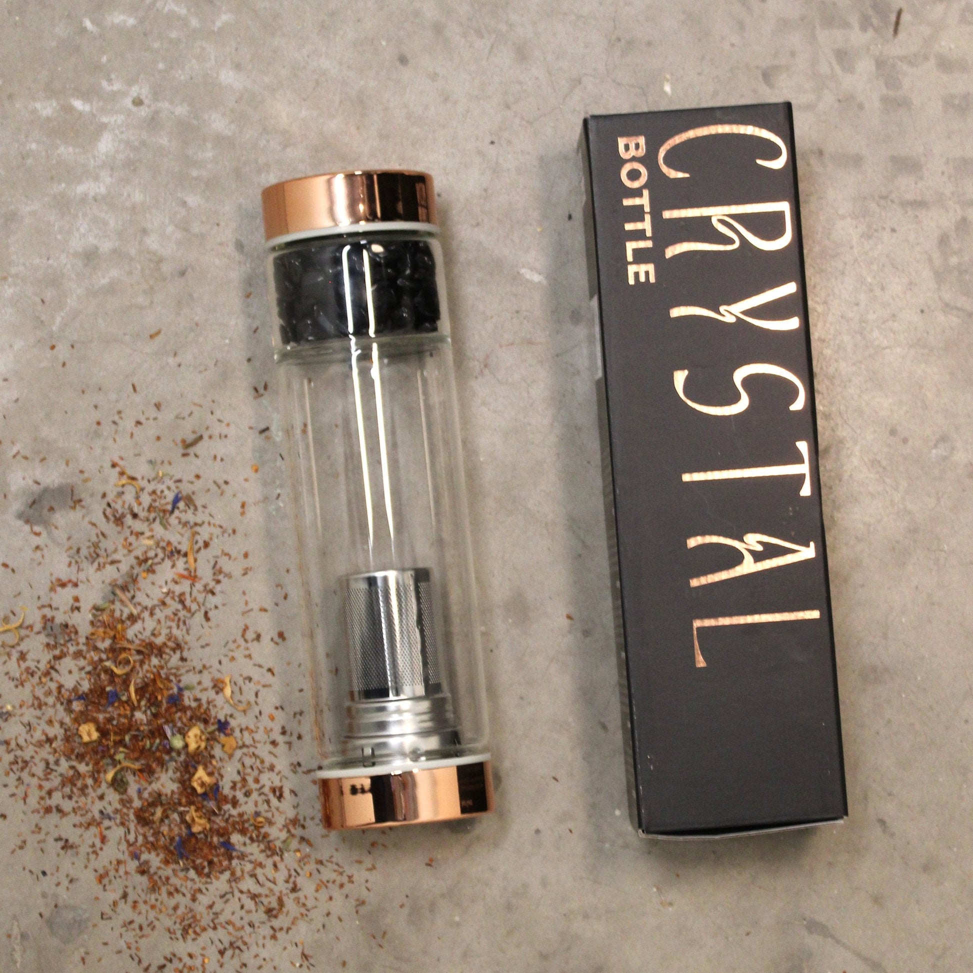 Red Jasper Crystal Glass Tea Infuser Bottle with Rose Gold Accents | #product_category# - OneRoofGifts