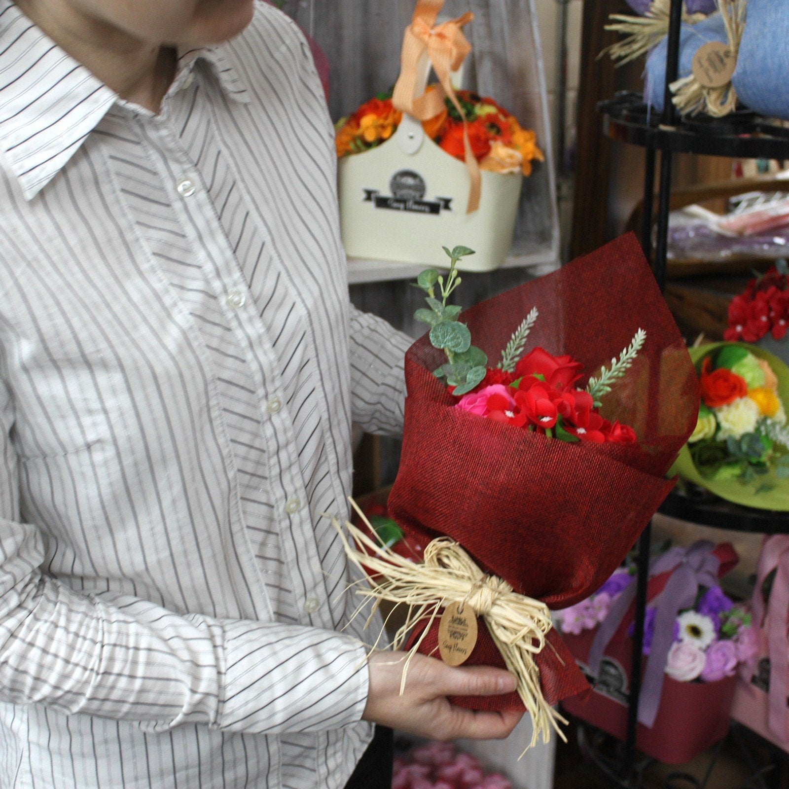 Red Soap Flower Bouquet - Freestanding | #product_category# - OneRoofGifts