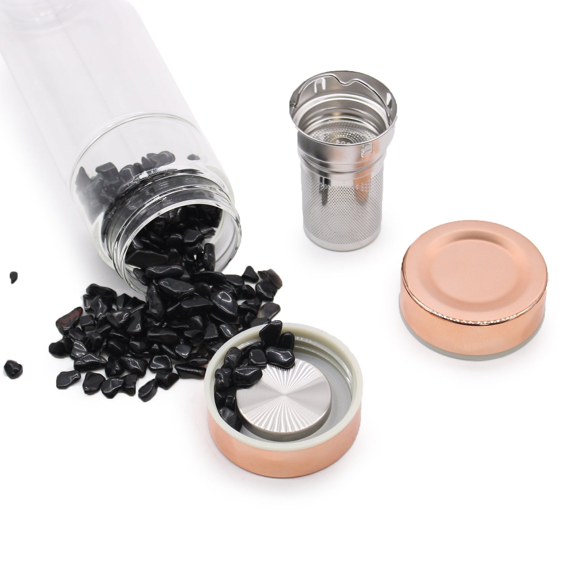 Rose Gold and Onyx Crystal Glass Tea Infuser Bottle | #product_category# - OneRoofGifts