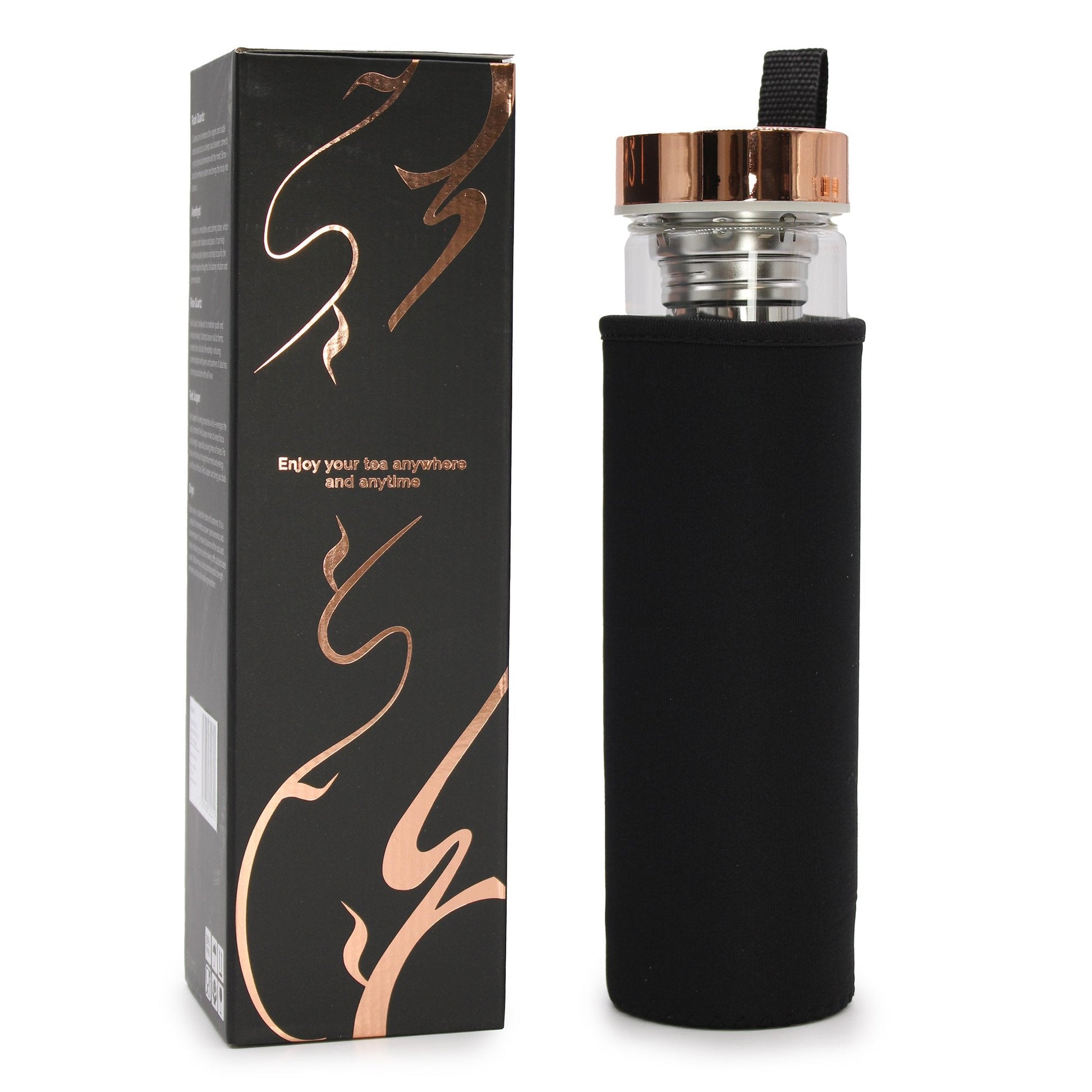 Rose Gold and Onyx Crystal Glass Tea Infuser Bottle | #product_category# - OneRoofGifts