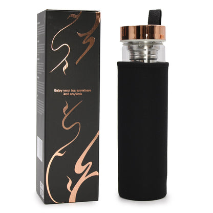 Rose Gold and Onyx Crystal Glass Tea Infuser Bottle | #product_category# - OneRoofGifts