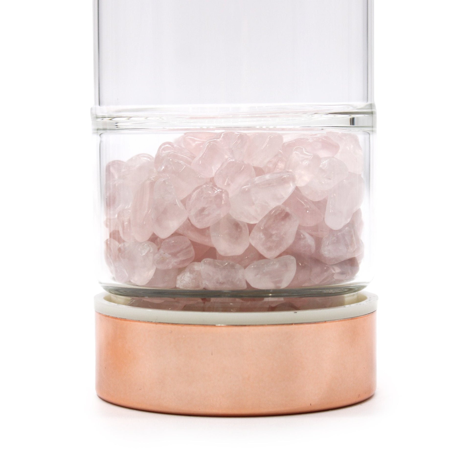 Rose Quartz Crystal Glass Tea Infuser Bottle with Rose Gold Accents | #product_category# - OneRoofGifts