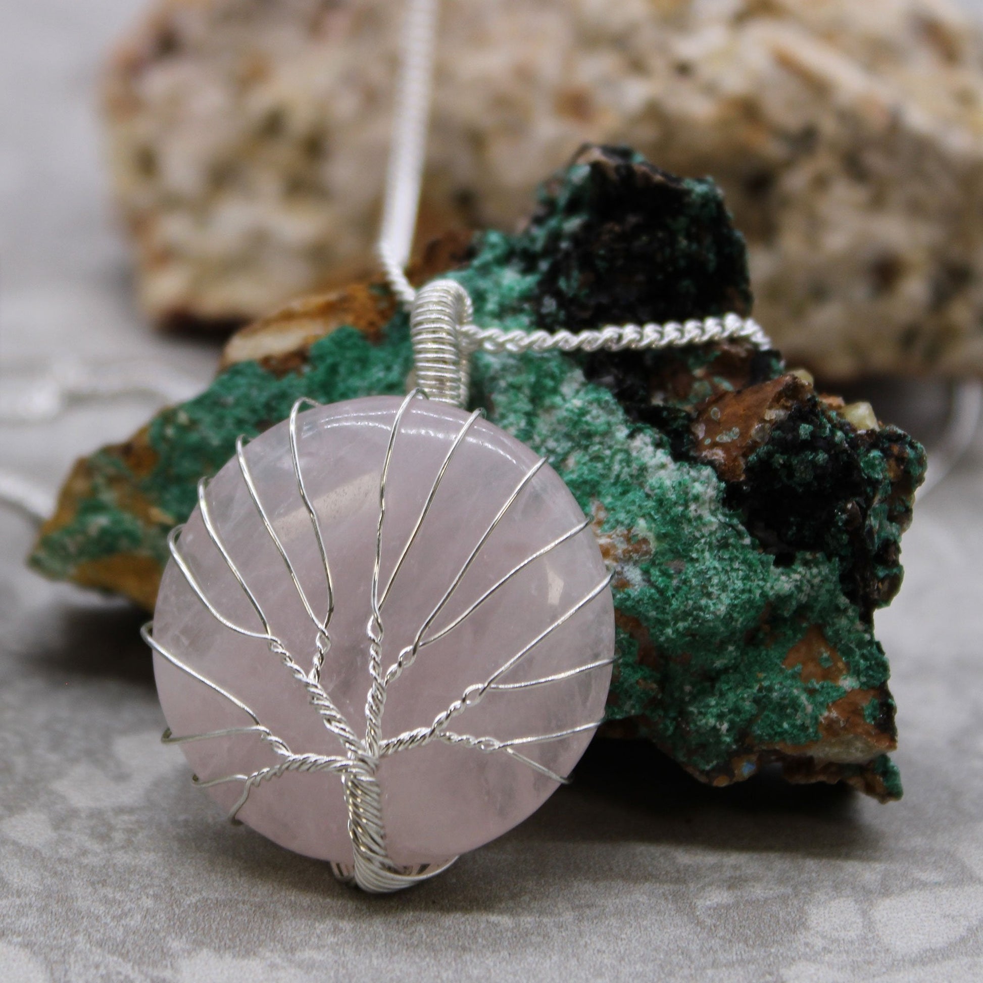 Rose Quartz Gemstone Necklace - Tree of Life | #product_category# - OneRoofGifts