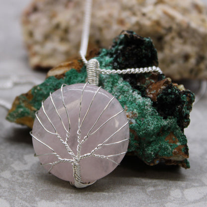 Rose Quartz Gemstone Necklace - Tree of Life | #product_category# - OneRoofGifts