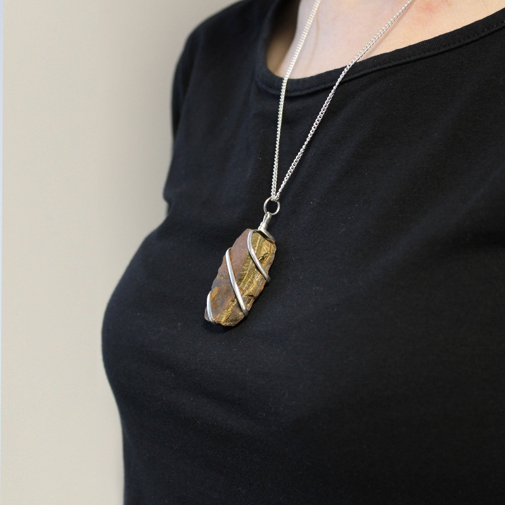 Rough Tiger Eye Gemstone Necklace, Wrapped Cascade | #product_category# - OneRoofGifts