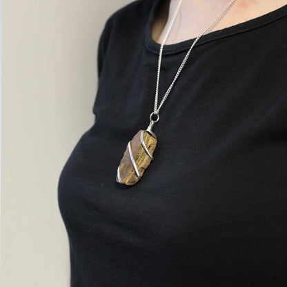 Rough Tiger Eye Gemstone Necklace, Wrapped Cascade | #product_category# - OneRoofGifts