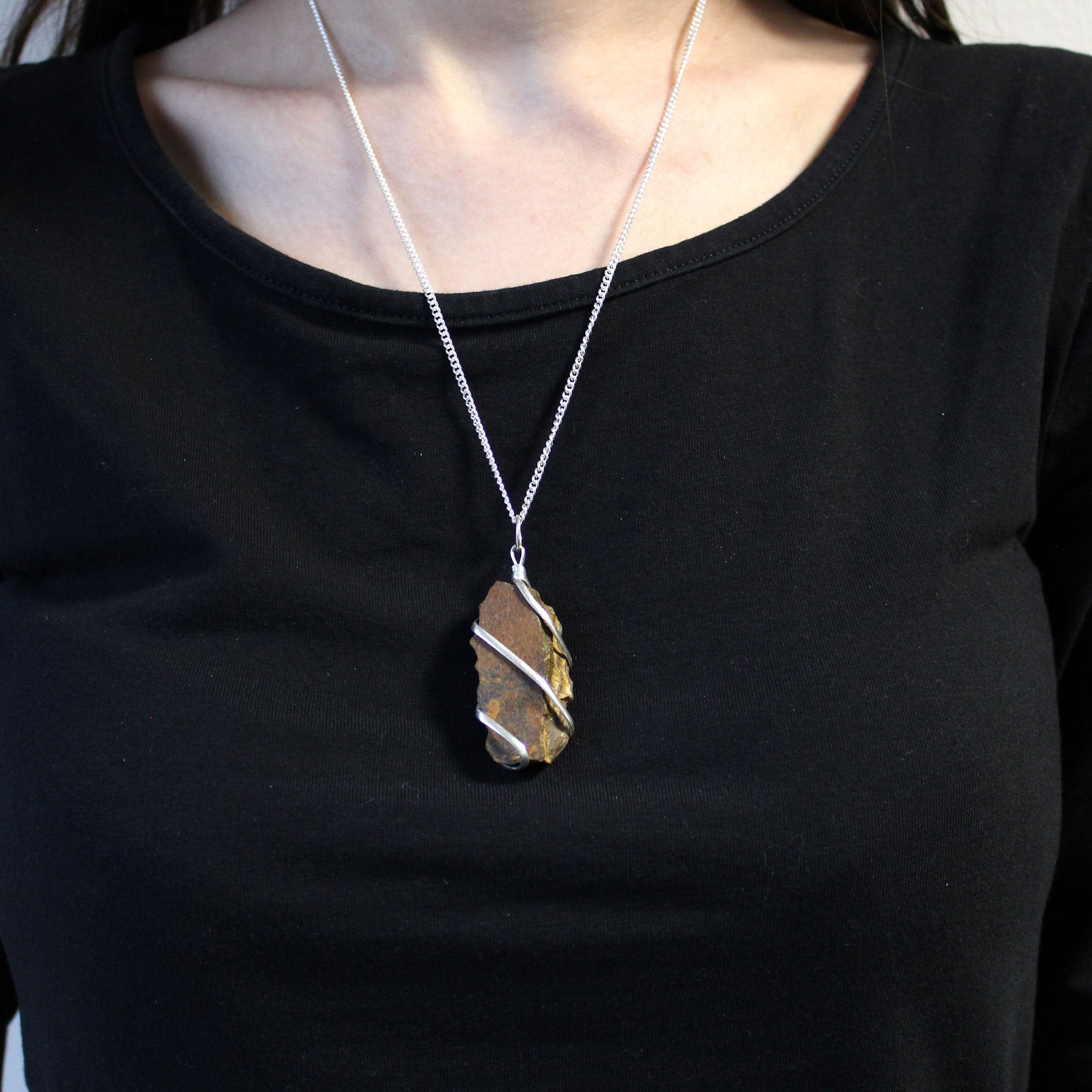 Rough Tiger Eye Gemstone Necklace, Wrapped Cascade | #product_category# - OneRoofGifts