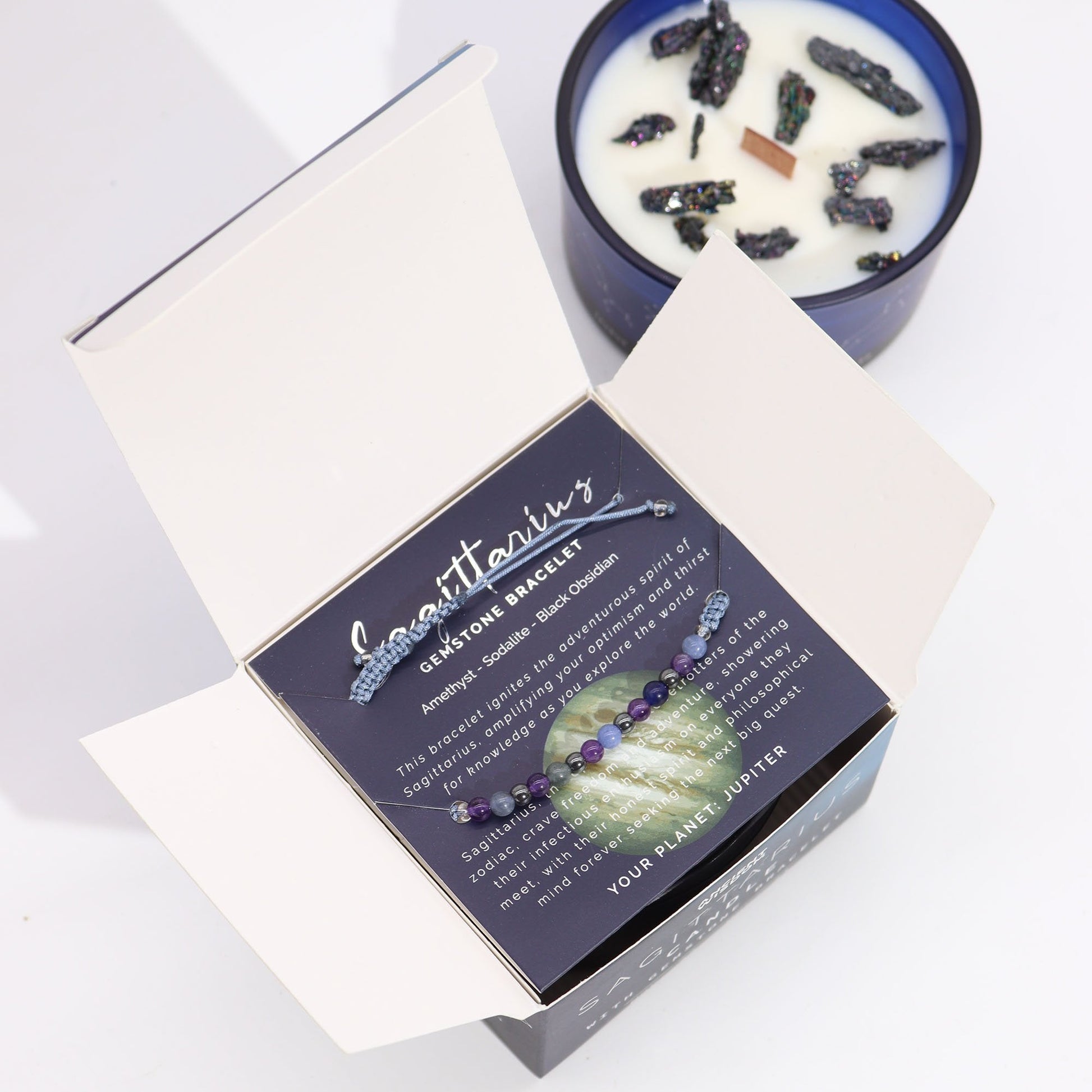 Sagittarius Zodiac Crystal Candle with Gemstone Bracelet | #product_category# - OneRoofGifts