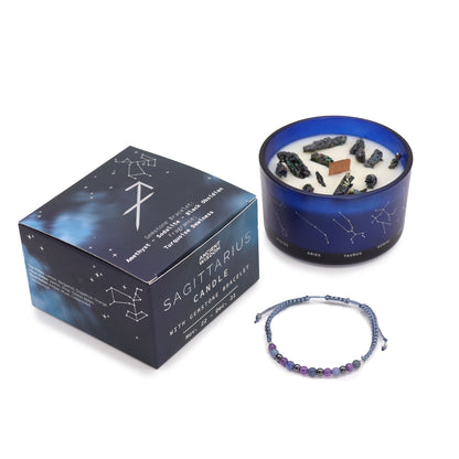 Sagittarius Zodiac Crystal Candle with Gemstone Bracelet | #product_category# - OneRoofGifts