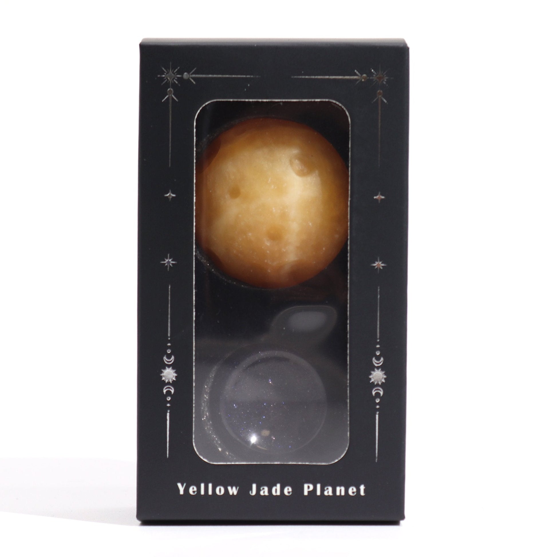 Saturn Design Yellow Jade Planet on Goldstone Stand | #product_category# - OneRoofGifts