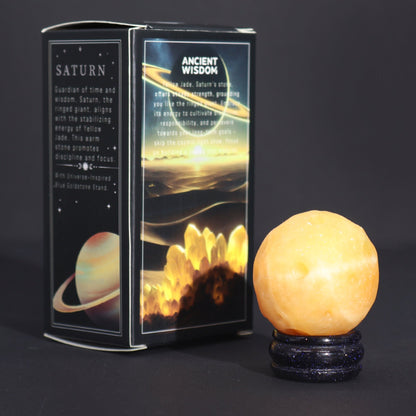 Saturn Design Yellow Jade Planet on Goldstone Stand | #product_category# - OneRoofGifts
