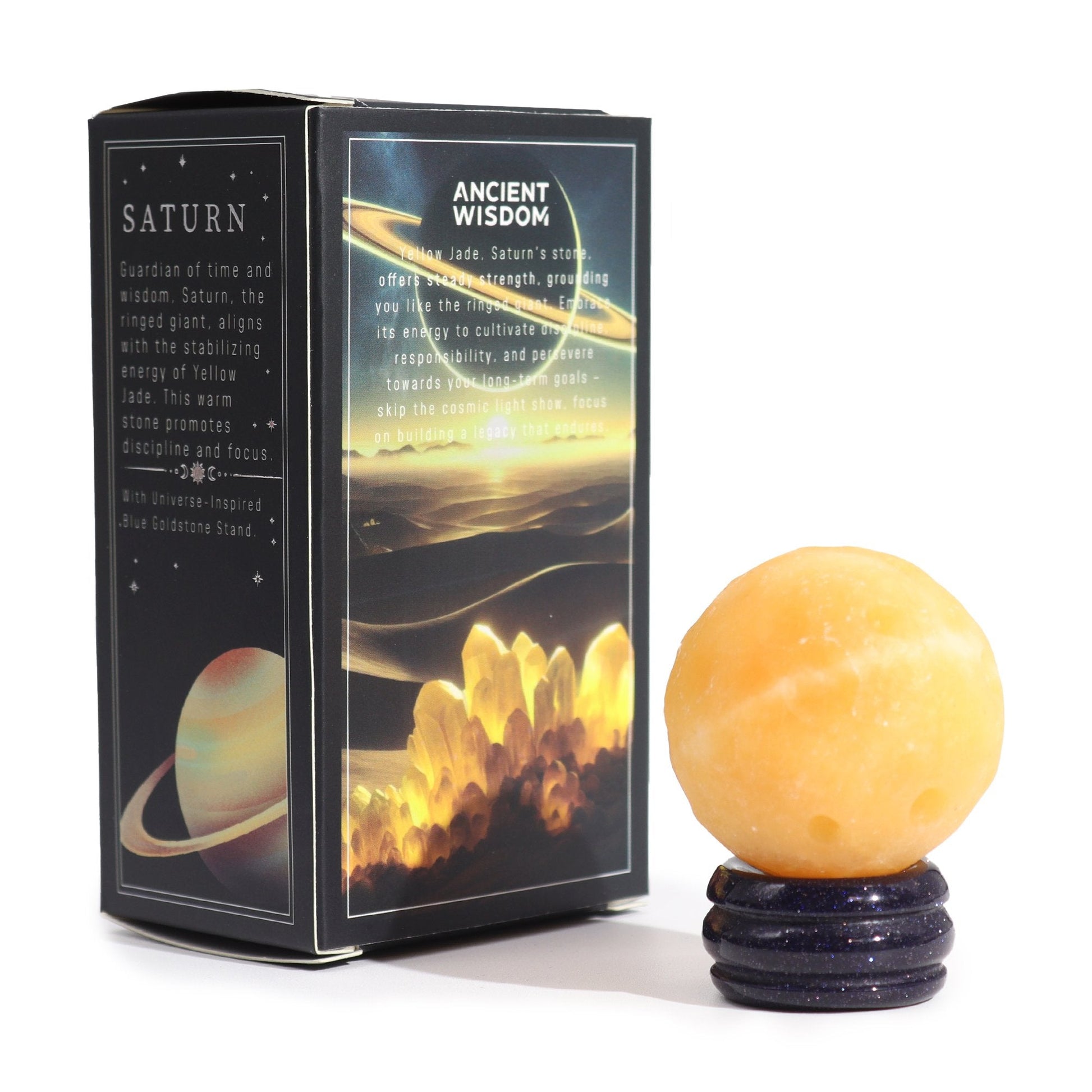 Saturn Design Yellow Jade Planet on Goldstone Stand | #product_category# - OneRoofGifts