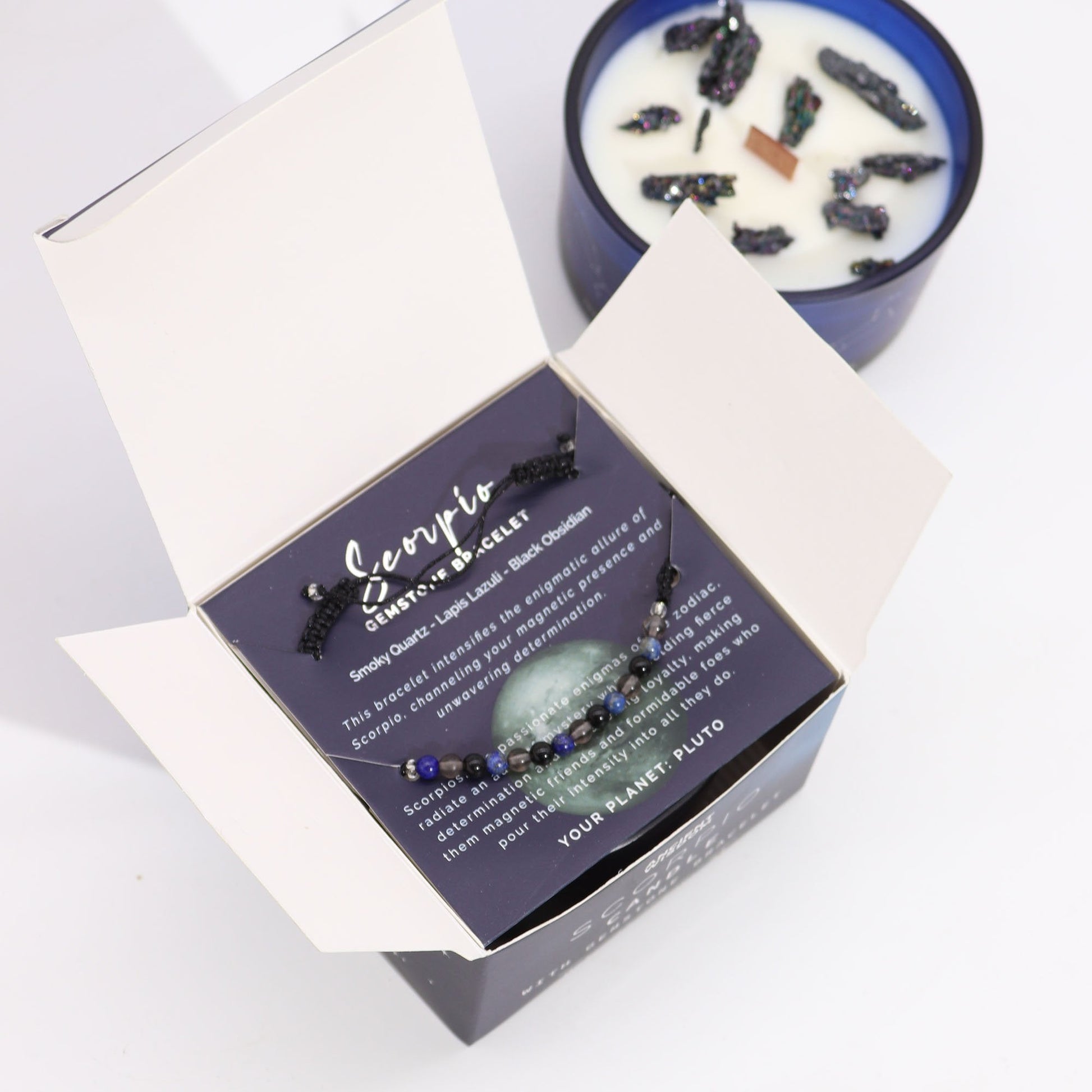 Scorpio Zodiac Crystal Candle with Gemstone Bracelet | #product_category# - OneRoofGifts
