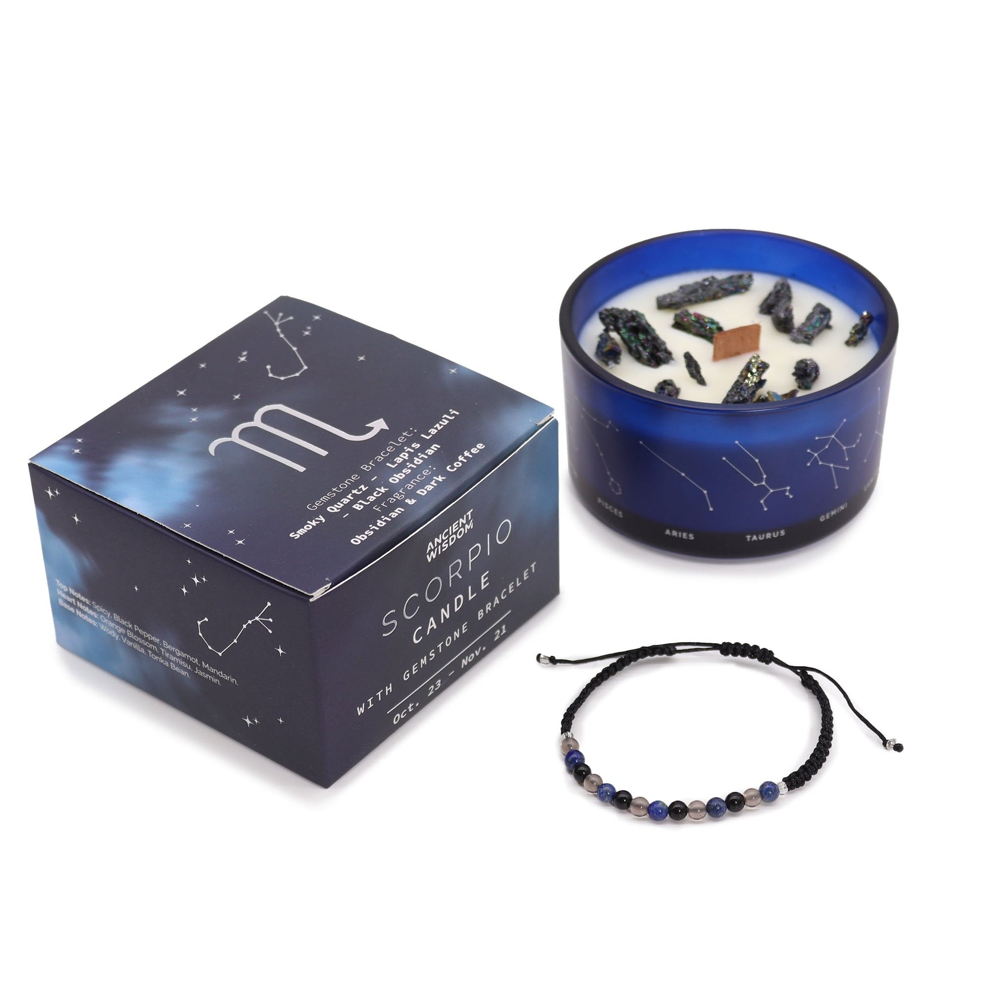Scorpio Zodiac Crystal Candle with Gemstone Bracelet | #product_category# - OneRoofGifts