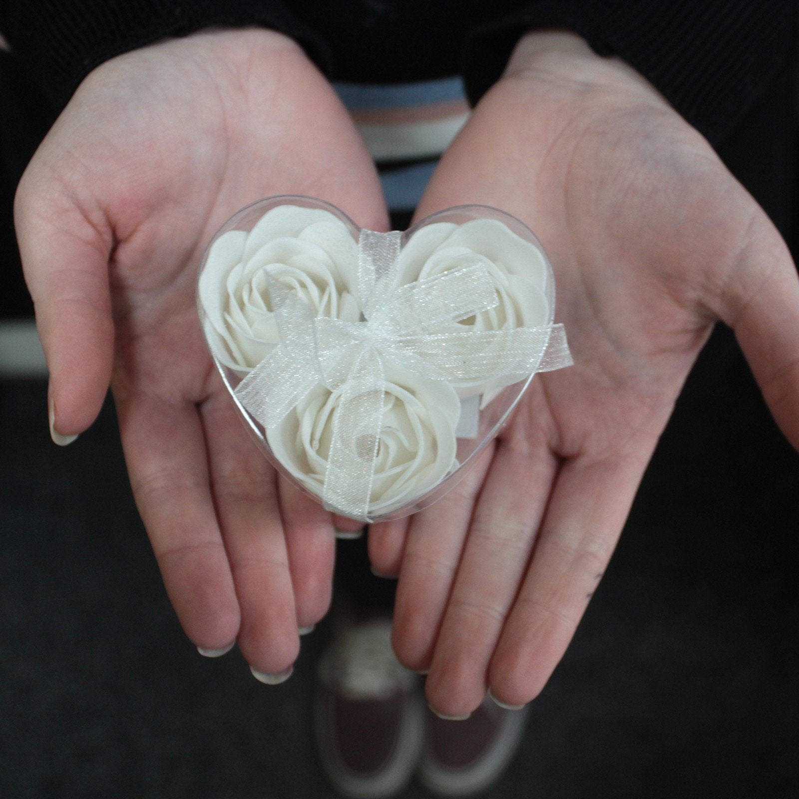 Set of 3 White Heart - Shaped Soap Flower Boxes | #product_category# - OneRoofGifts
