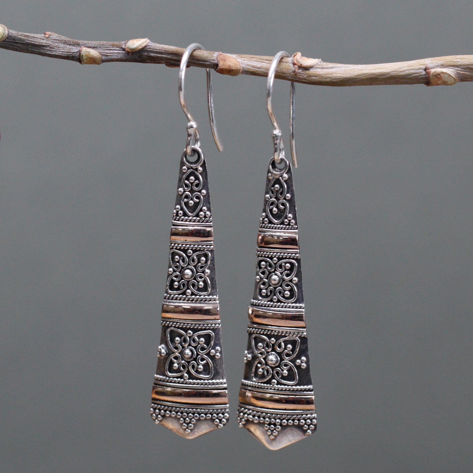 Silver and Gold Tribal Drop Earrings | #product_category# - OneRoofGifts