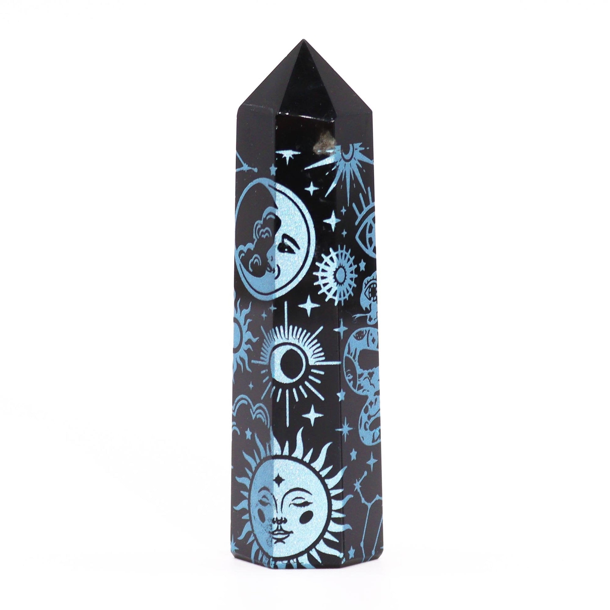 Sky Blue Black Obsidian Obelisk | #product_category# - OneRoofGifts