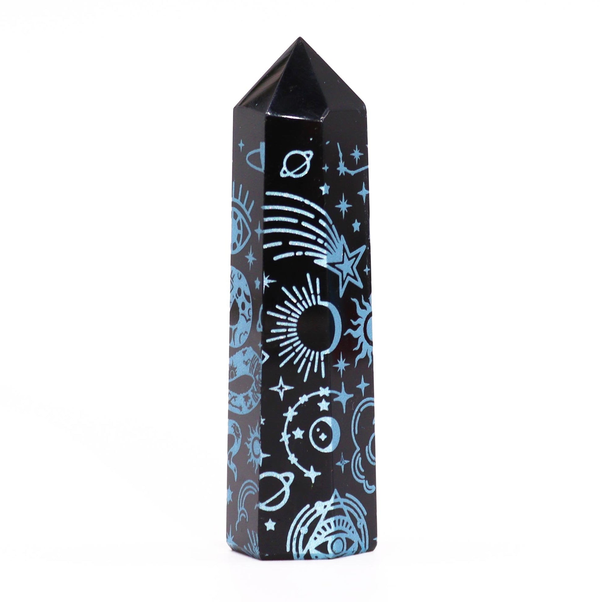Sky Blue Black Obsidian Obelisk | #product_category# - OneRoofGifts