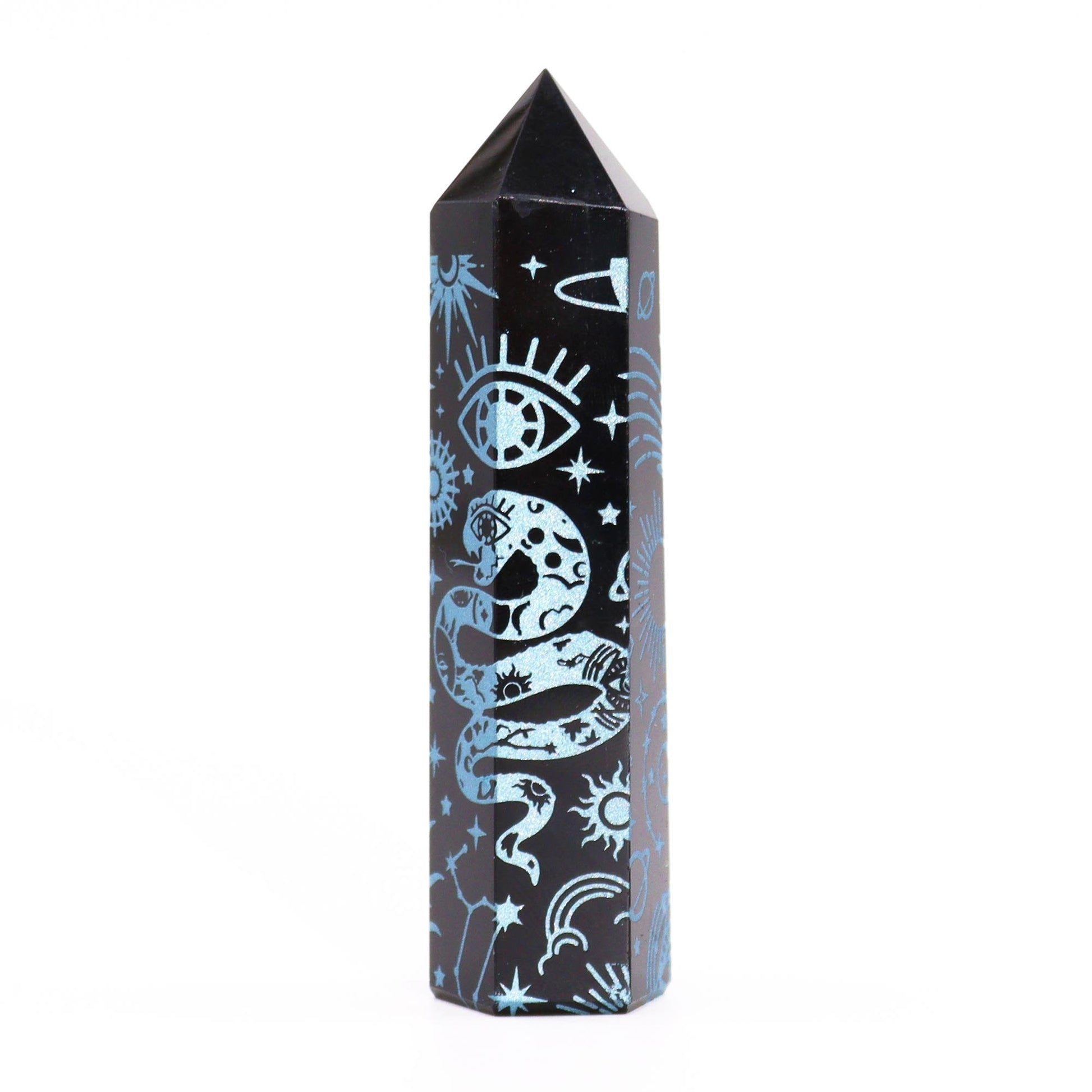 Sky Blue Black Obsidian Obelisk | #product_category# - OneRoofGifts