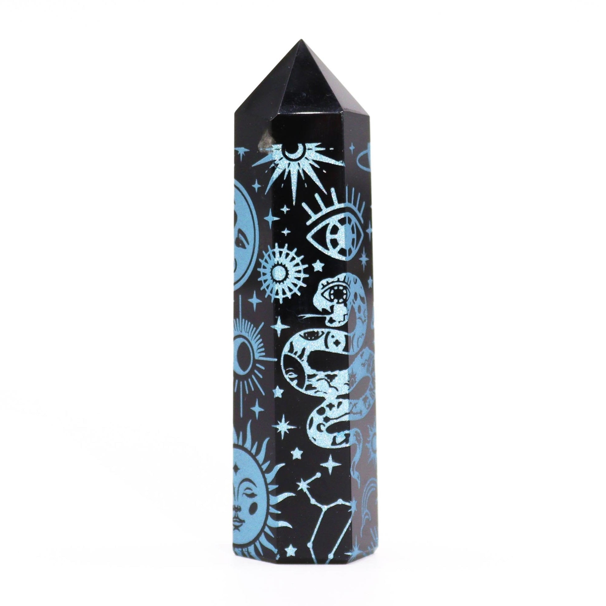 Sky Blue Black Obsidian Obelisk | #product_category# - OneRoofGifts