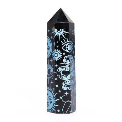 Sky Blue Black Obsidian Obelisk | #product_category# - OneRoofGifts
