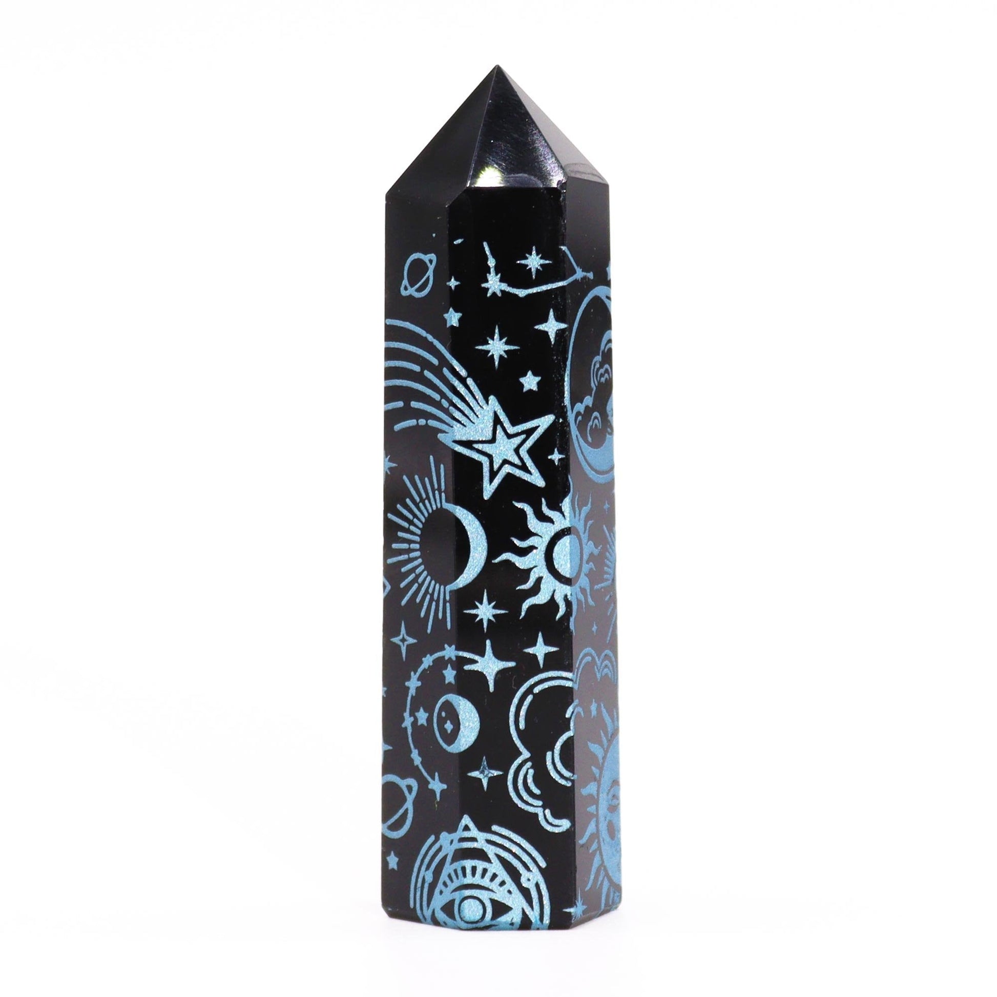 Sky Blue Black Obsidian Obelisk | #product_category# - OneRoofGifts