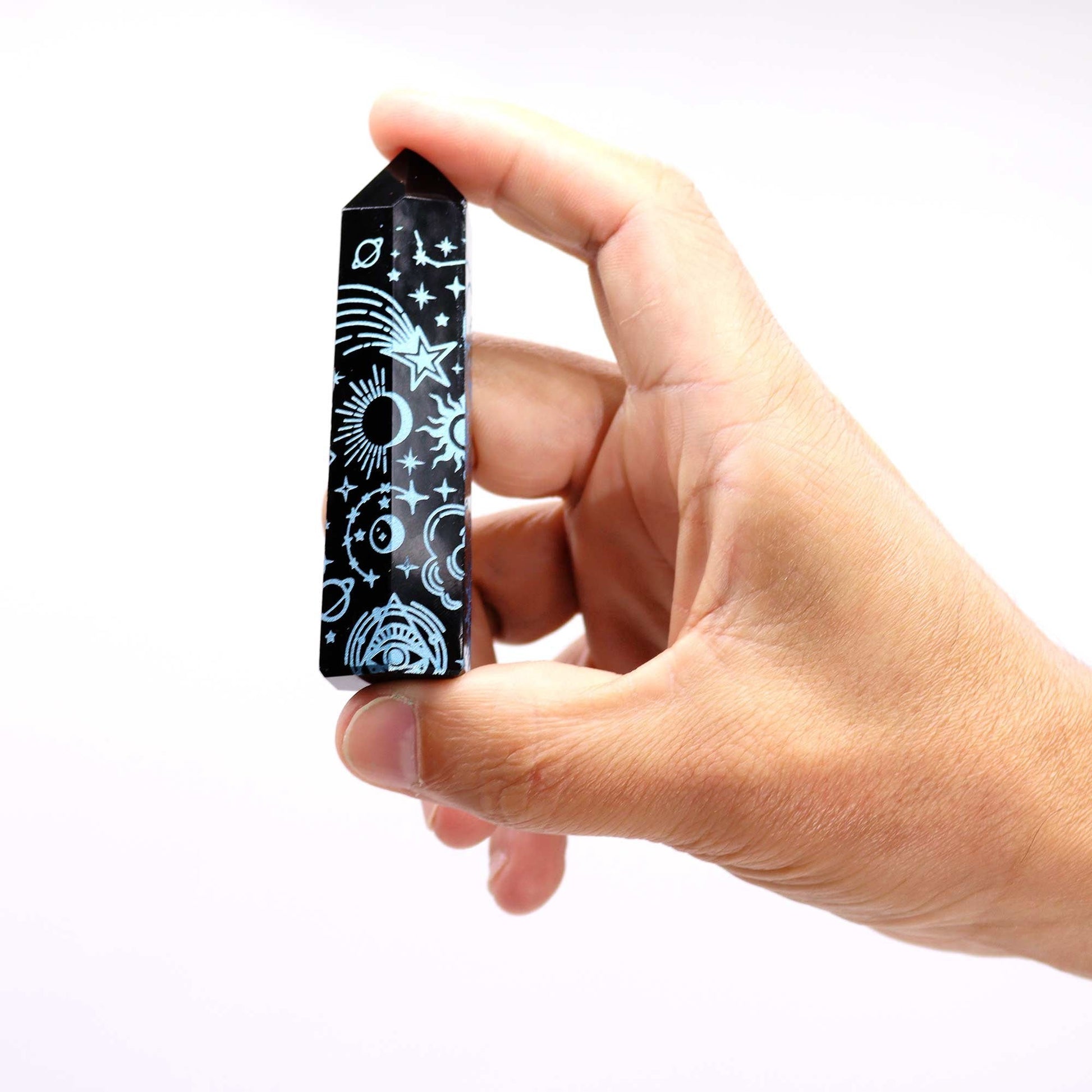 Sky Blue Black Obsidian Obelisk | #product_category# - OneRoofGifts