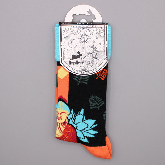 S/M Hop Hare Bamboo Socks - Blue Buddha & Lotus Design | #product_category# - OneRoofGifts