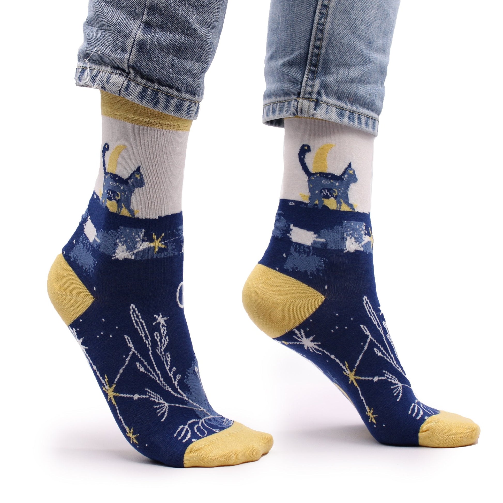 S/M Hop Hare Midnight Cat Design Bamboo Socks | #product_category# - OneRoofGifts