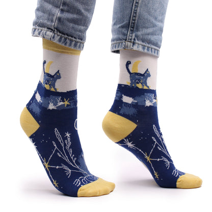 S/M Hop Hare Midnight Cat Design Bamboo Socks | #product_category# - OneRoofGifts