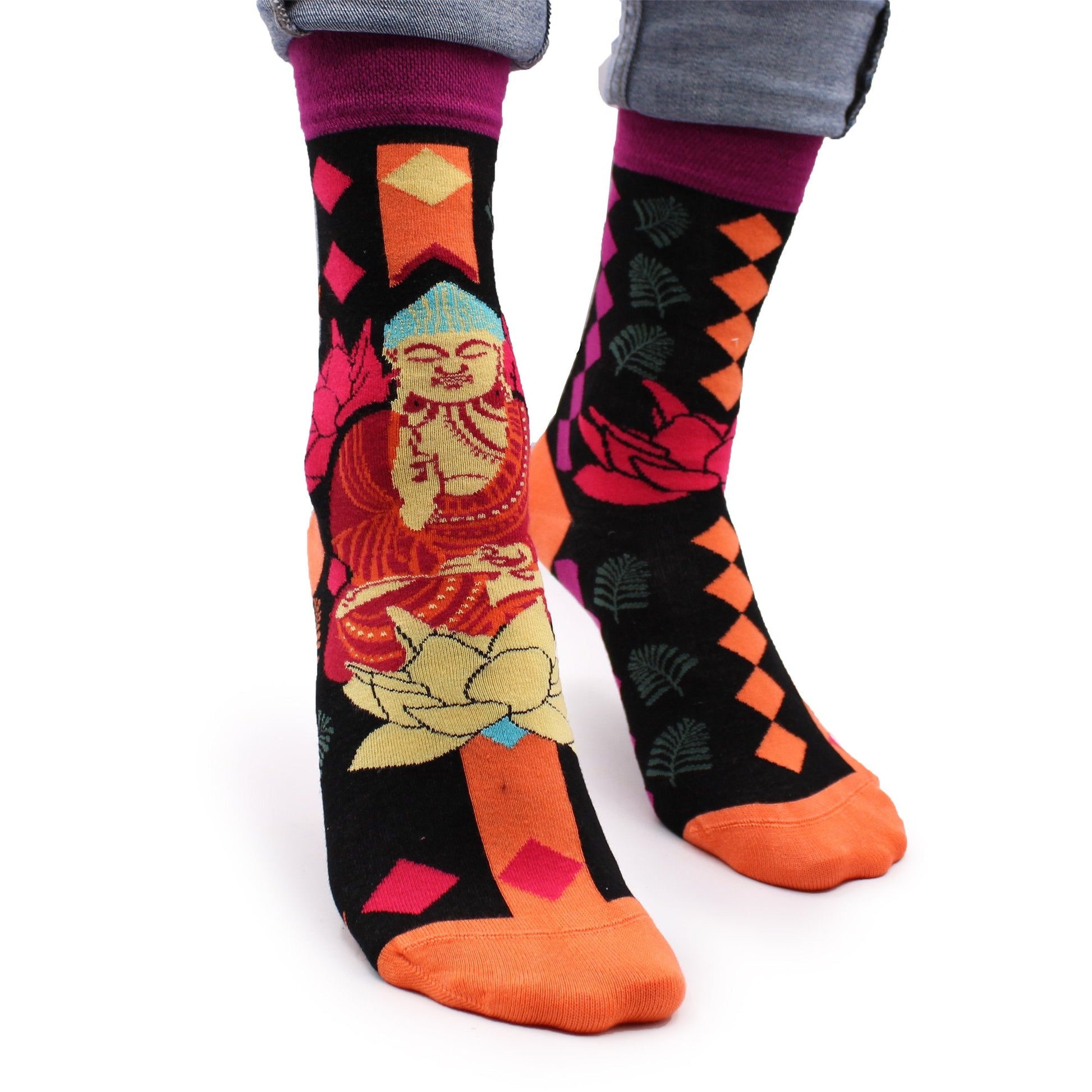 S/M Hop Hare Pink Buddha & Lotus Bamboo Socks | #product_category# - OneRoofGifts